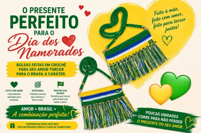 Bolsa De Crochê Feminina Transversal Do Brasil - Artesanal