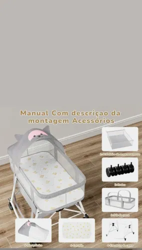 Berço portátil pra bebê com rodinhas e balanço