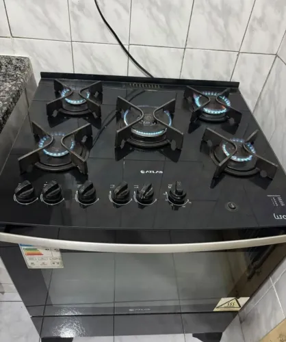 Fogão Atlas 5 bocas mesa de vidro Utop glass automático 