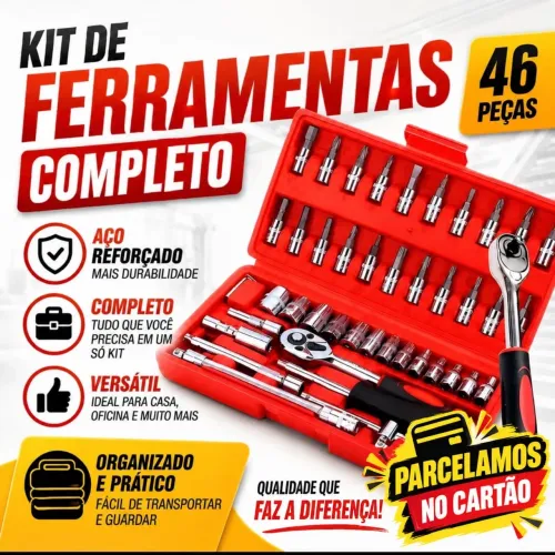 KIT JOGO DE SOQUETES 46 PEÇAS + MALETA PROFISSIONAL