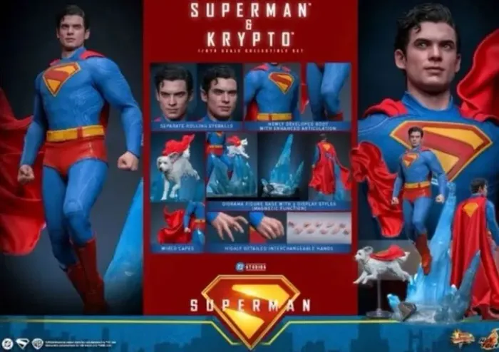 Hot toys Superman e Krypto filme 2025 novo DC comics Clark Kent Kal El Batman Liga Justiça