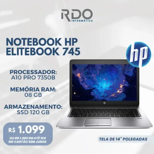 Notebook HP EliteBook 745 A10 Pro 8GB SSD 120GB 14? - Notebook ideal para home office