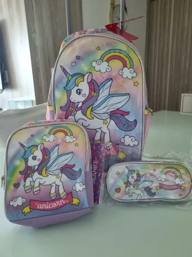 NOVO! Mochila, lancheira e estojo escolar unicornio