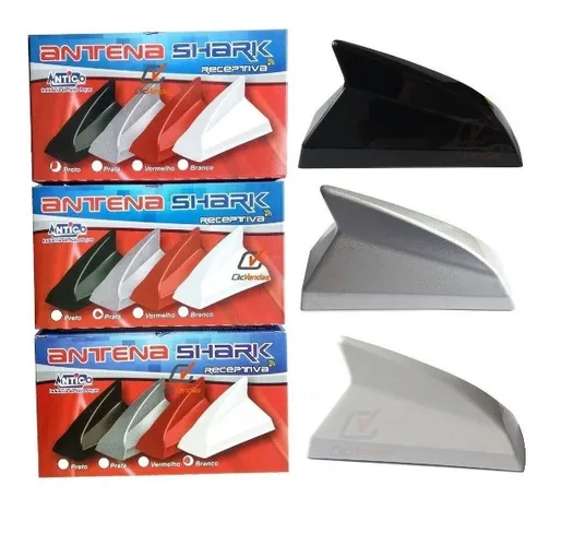 Antena Barbatana Shark Tubarão c sinal radio cores vermelho preto Fosco Prata