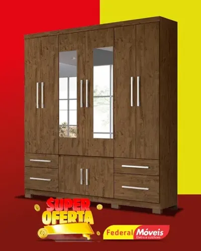Guarda Roupa Porto Plus 8 Portas 4 Gavetas com Espelho Super Lindo Fazemos Entrega