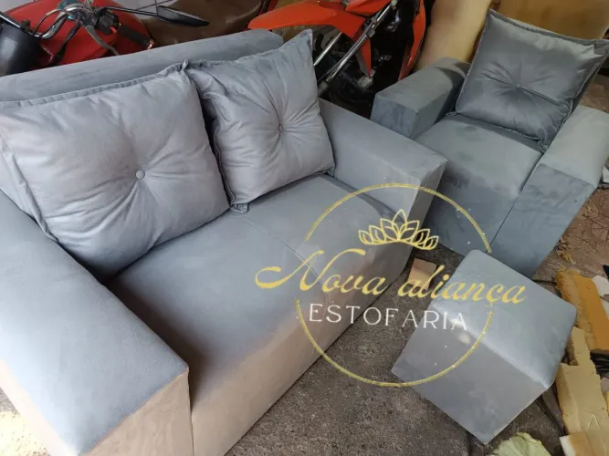 Kit poltrona sofá almofadas puff