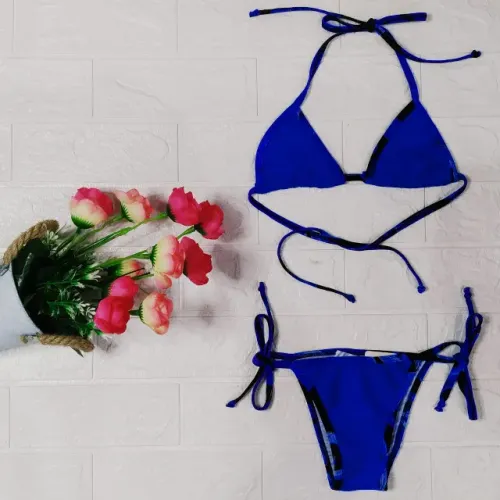 Biquine Adulto Top Básico - Azul E Preto