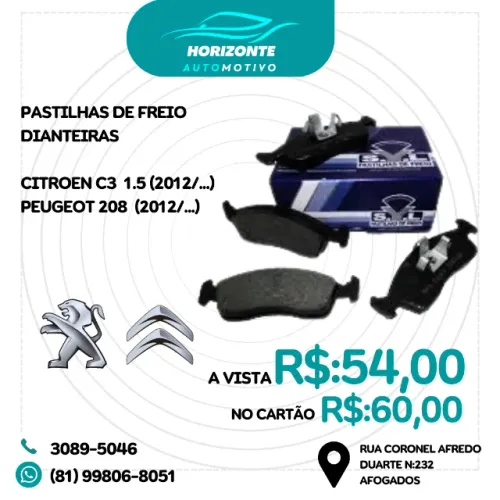 Jogo pastilha freio dianteiro Peugeot 208 C3 1.5 2012/