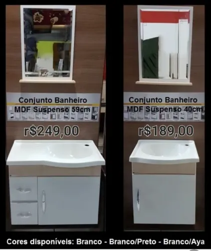 Conjunto balcão e espelheira banheiro suspenso MDF