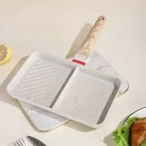 Frigideira Panela Antiaderente pedra médica 2 Furos Para Carne Frita Ovos Hamburgue sanduí