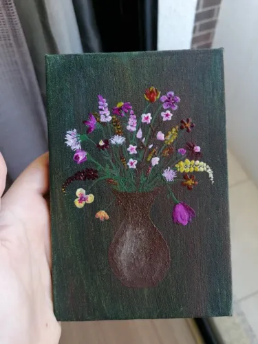 Pintura a óleo vaso de flores silvestres