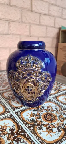Vaso Decorativo Azul e Dourado