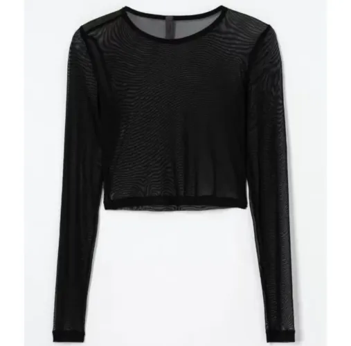 Cropped tule manga longa 