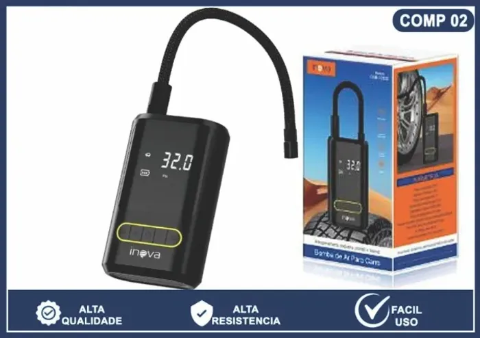 MINI COMPRESSOR DE AR CALIBRADOR PORTATIL COM LANTERNA E POWERBANK