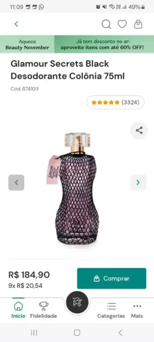 Perfume glamour secrets Black, novo