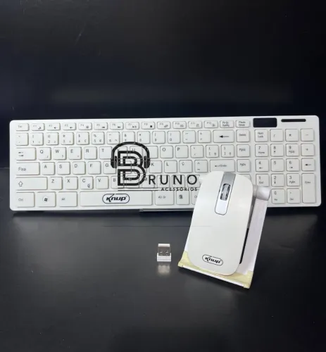 Kit Teclado E Mouse Sem Fio Wireless Branco Slim<br>