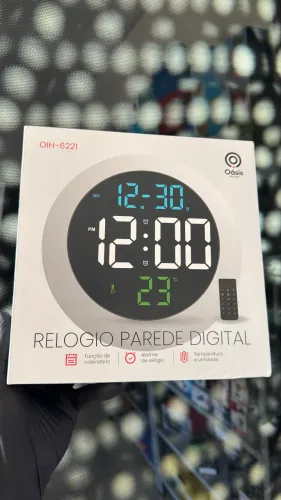 Relógio Digital Redondo Led de Parede Com Controle 
