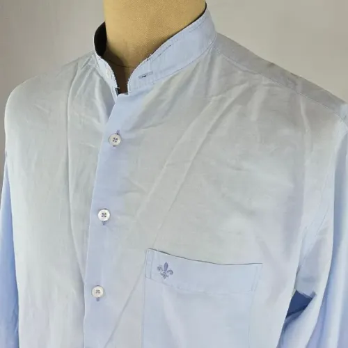 camisa masculina gola padre tamanho m cor azul manga longa dudalina