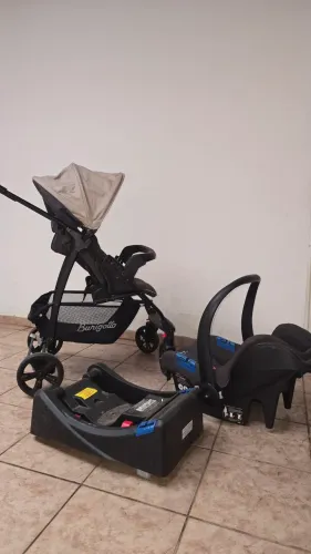 Carrinho Ecco Preto/Bege + Bebê Conforto + Base - Burigotto<br>Model Ecco travel system