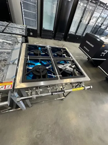 Fogão baixa pressão industrial 4 queimadores 2 duplos 30x30 inox - Venâncio