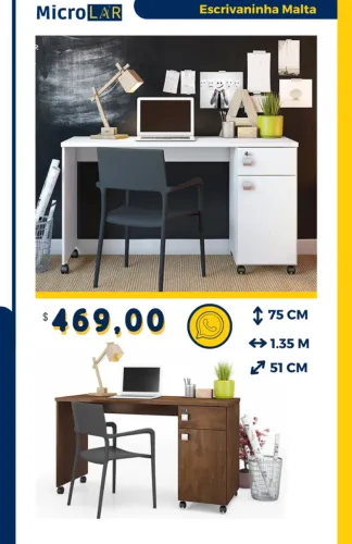 Escrivaninha Malta Com Gavetas Tampo 5CM - Entrega e Monta