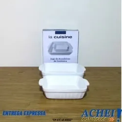Conjunto de Assadeiras de Cerâmica 2 Peças La Cuisine Branco 19 x 19 cm e 23 x 23 cm- Novo