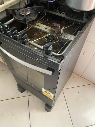 Fogão 4 Bocas Atlas Agile Glass Preto Mesa De Vidro 