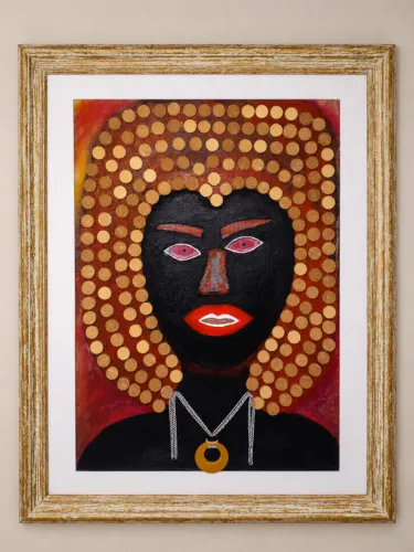 Artesanato: Pintura de Arte Africana com Apliques de Rolhas de Vinho - Moldura c/ Paspatur