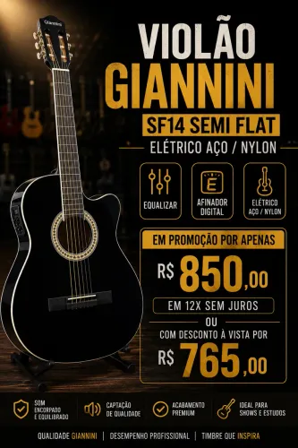 Violão Giannini sf14 elétrico aço / nylon equalizador e afinador digital