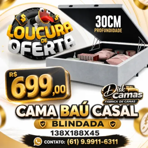 Cama Baú Casal 138x188x45 com Ótimo Custo Benefício - R$699,00.