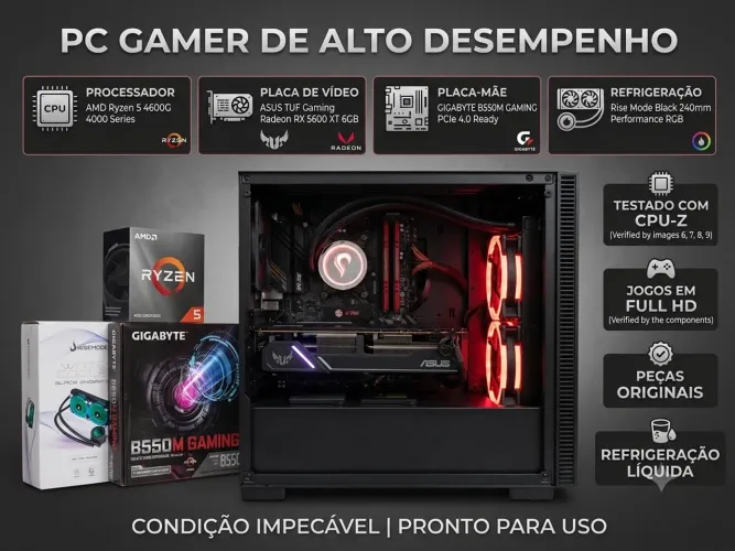 PC Gamer Alto Desempenho | Ryzen 5 + RX 5600 XT + Water Cooler + 16GB RAM