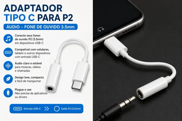 Adaptador USB-C para P2 (3.5mm)