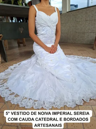 Vestido de Noiva Imperial Sereia com Cauda Catedral e Bordados Artesanais