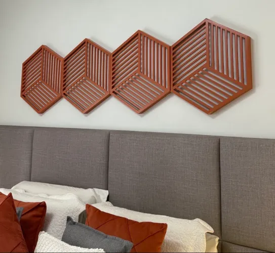Conjunto de Quadros Geométricos Hexágono Laranja Tok&Stok