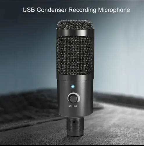Kit de Microfone USB E105, Microfone Condensador Supercardióide com Tripe