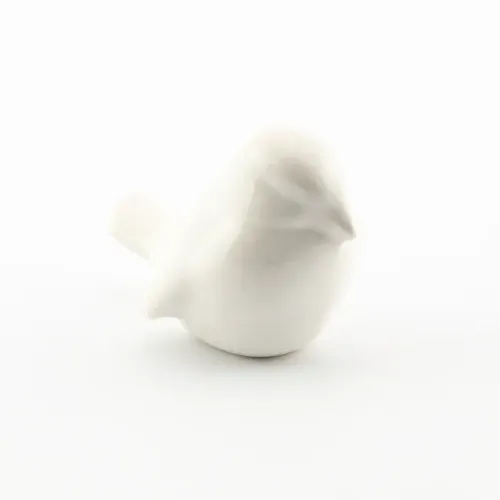 Passarinho Pardal Em Porcelana Esmaltada Branca Decoração