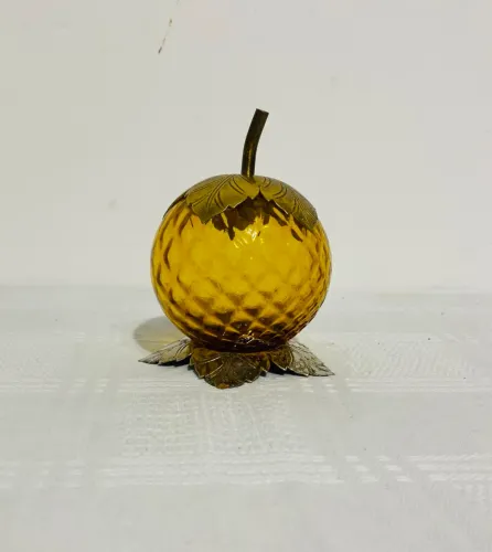 bomboniere vintage em formato de maçã (ou fruta) de vidro bico-de-jaca âmbar