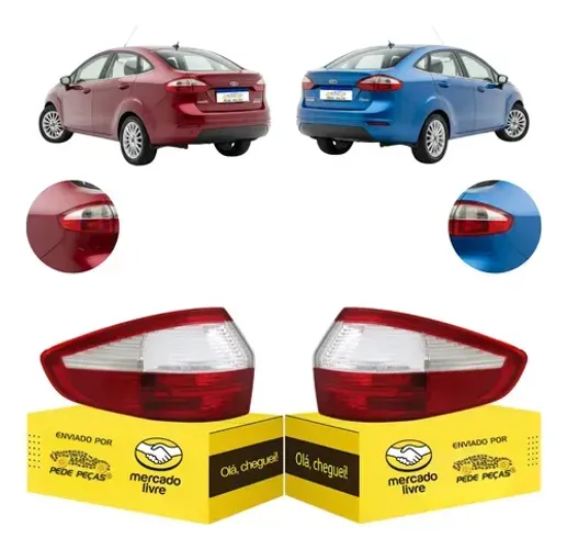 Par Lanterna Ford New Fiesta Sedan 2014 2015 2016 2017 Canto Ambos Lados Cristal