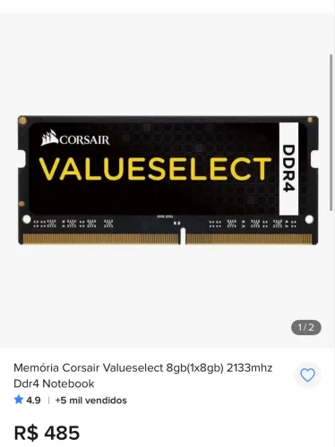 16GB RAM DDR4 CORSAIR (2x8) NOTEBOOK (ou desktop com adaptador)
