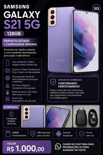 Samsung Galaxy S21 5G 128GB - Perfeito Estado + Carregador Original