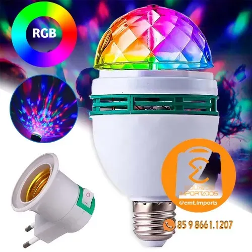 Lâmpada Giratória Led Rgb + Adaptador para Tomada EA-3053