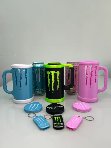 Porta Latas Monster 473ml + tampa +chaveiro