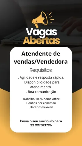 VAGA DE EMPREGO ATENDENTE/VENDEDOR HOME OFFICE