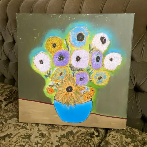 quadro flores vaso azul