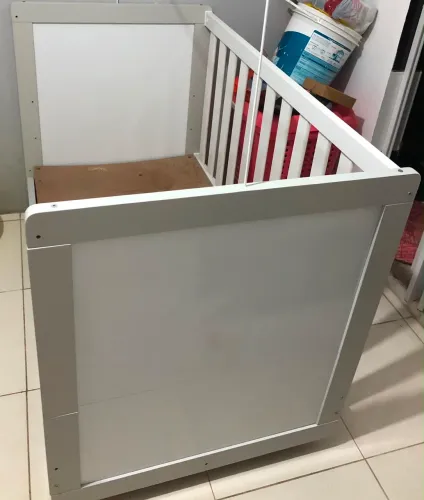 Berço Peroba Retrô Americano Mini Cama 100% MDF - Branco/Cinza
