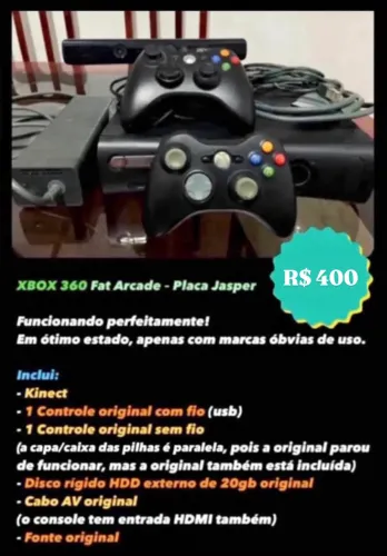 Videogame XBox 360 + acessórios