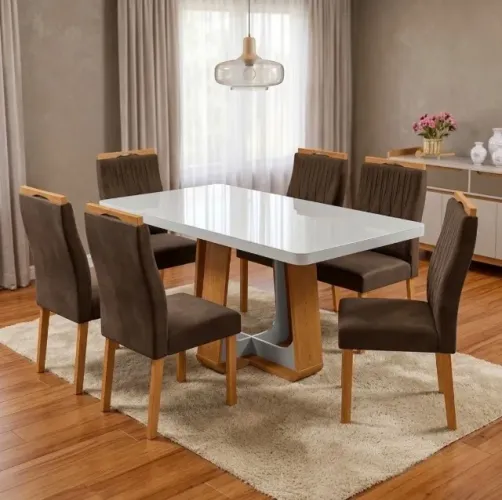 Conjunto Verona 6 Lugares com Base em X e Vidro