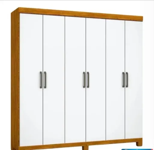Guarda-Roupa Solteiro Verona 1,53m Cinamomo/Branco 6 Portas 2 Gavetas c/ Pés