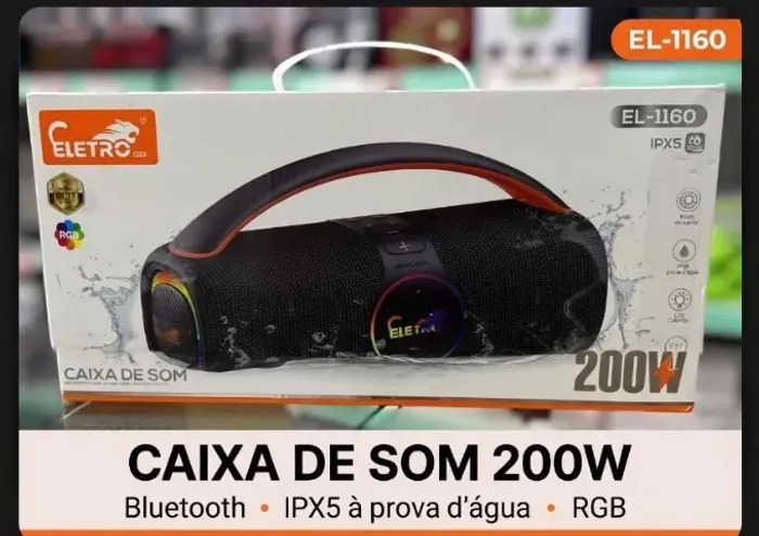 Caixa de Som Bluetooth Eletro EL-1160 200W: À Prova d'Água com LED RGB