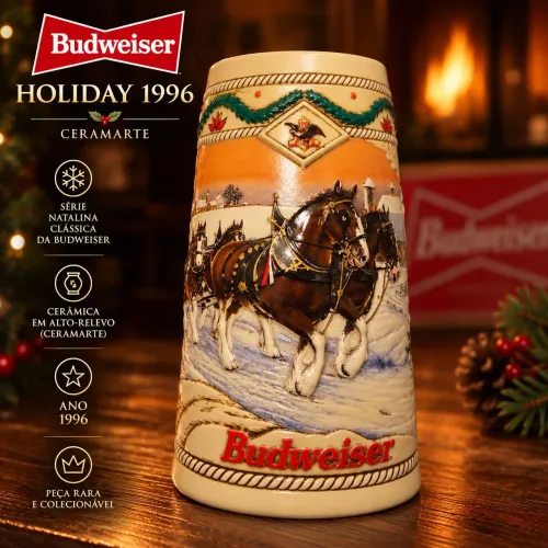 Caneca BUDWEISER Holiday 1996 Ceramarte